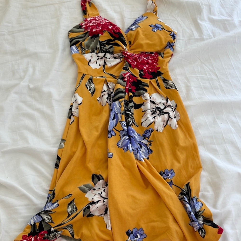 Planet gold yellow floral summer mini dress